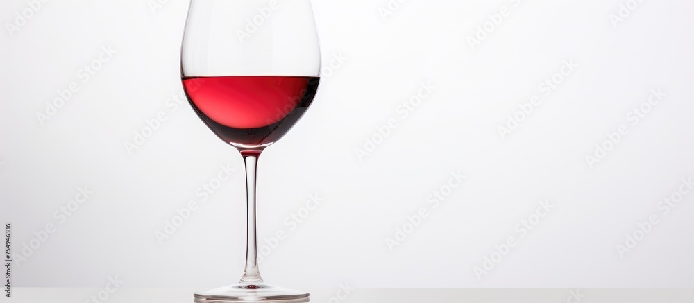 Sticker A glass of red wine, a type of dessert wine, is elegantly placed on a table. The stemware adds an artistic touch to the setting