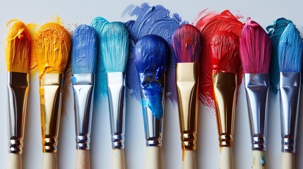 Painting Brushes with Rainbow Colors in White Isolated