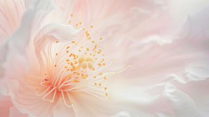 Delicate, ethereal background with gentle pastel peach pink colors flower close up, blurred watercolor effect