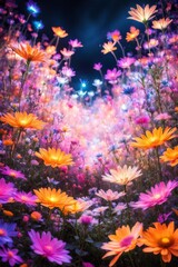 Obraz na płótnie Canvas illustration of a field of luminescent pink flowers
