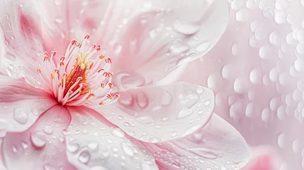 Gordijnen Pink flower magnolia with water droplets on petals close up © svetlanais