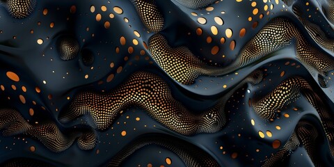 A black and gold fabric with a wave pattern - obrazy, fototapety, plakaty