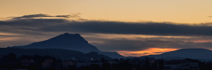 the Sainte Victoire mountain in the light of a winter morning