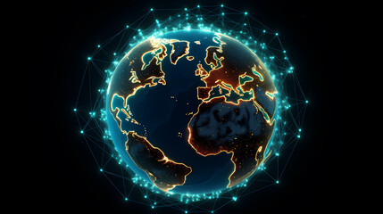 Obraz premium Digital technology network big data effect connected node cluster network, abstract connection background line sphere