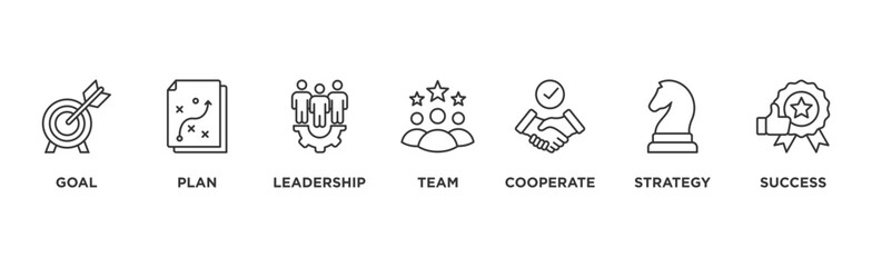 Mission banner web icon vector illustration concept with icon of goal, plan, leadership, team, cooperate, strategy and success	
