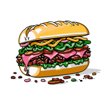 Illustration of a Gourmet Burger Composition