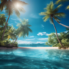 Tropical paradise with palm trees and turquoise waters