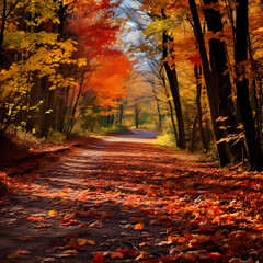 Vibrant autumn leaves in a forest setting. 