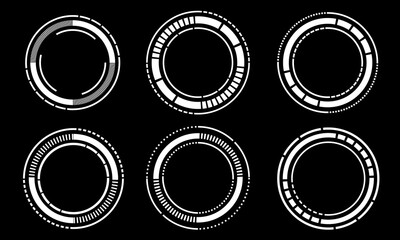 Set of sci fi white circle user interface elements technology futuristic design modern creative on black background vector