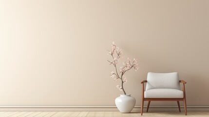 Minimalist Elegance: Modern Chair and Houseplant in Brown Interior Style Decor. Suitable for your projects and copyspace writing.