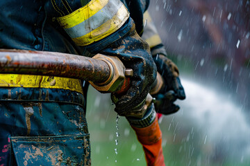 Fireman holding a fire hose