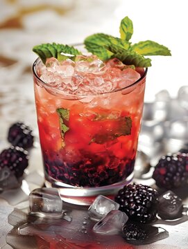 Blackberry Mojito in American Tonalist Style, To provide a stunning and eye-catching image of a blackberry mojito cocktail that showcases its bold