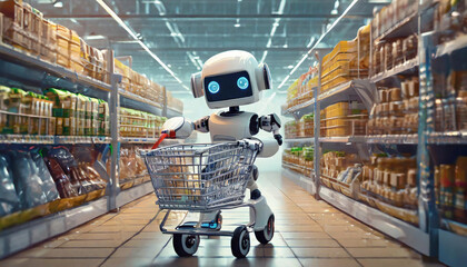 쇼핑하는 로봇 - obrazy, fototapety, plakaty