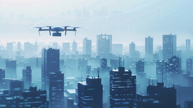 Drone delivery service over a minimalist cityscape future of logistics