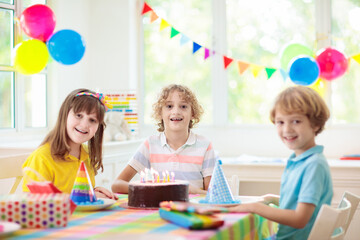 Fototapeta premium Child birthday party cake. Family with kids.