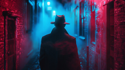 Obraz premium Dreamy detective in a mysterious alley 3D render.