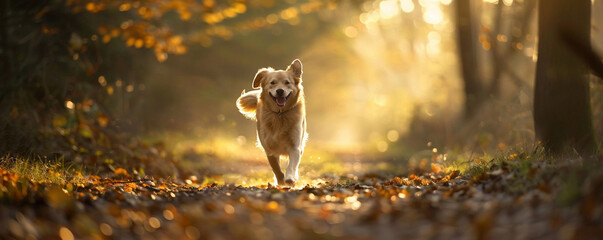 A dog in full sprint cheerfully navigating the path ahead a moment of pure bliss captured - obrazy, fototapety, plakaty