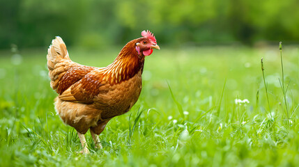 Chicken on green grass free range chicken
