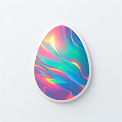 a colorful, iridescent pattern within an egg-shaped frame against a white background