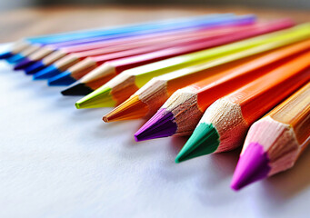 Obraz premium Palette of Possibilities: Brightly Colored Pencils Lined Up, Symbolizing the Unlimited Potential for Creativity and Expression