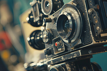 Vintage movie camera and film - obrazy, fototapety, plakaty