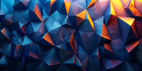 A blue and orange abstract design with sharp angles and a sense of movement