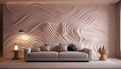 3d contemporary living room with 3d curved wall pattern
