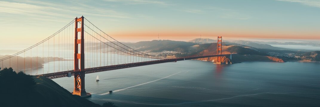 the golden gate bridge is seen from above as it enters