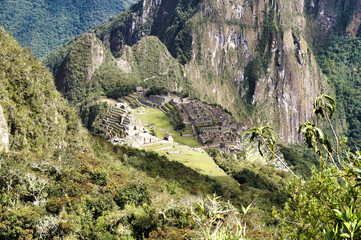 A panoramic view of the very famous Machu Picchu, the 15 th century Inca citadel located in the Andes of Peru, above the Urubamba River valley, designated a UNESCO World Heritage Site in 1983