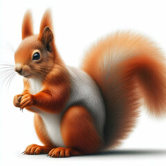 red squirrel with a nut, squirrel, animal, white, red, illustration, Ai generated 