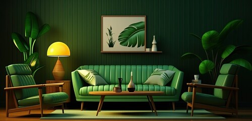 3d rendering render living room in modern and stylish green living rooms concept