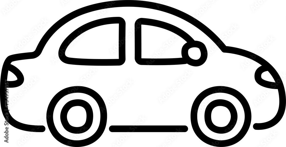 Wall mural Small sedan city car line icon in cute cartoon hand drawn doodle style. Simple clip art illustration.