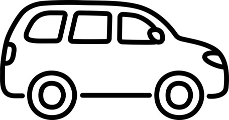Minivan line icon in cute cartoon hand drawn doodle style. Big family car. Simple clip art illustration.