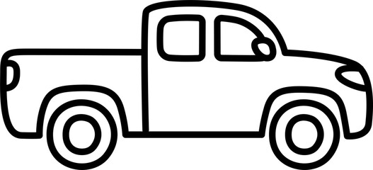 Pickup truck line icon in cute cartoon hand drawn doodle style. Big family car. Simple clip art illustration.