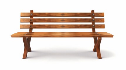 This is a realistic modern illustration set of a front view of a wooden bench for park or backyard decoration. Planks are used for the seat and it's made of wood. The chair is empty, so it can also