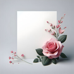 Empty Greeting card, invitation card, wedding invitation, birthday card Concept with Rose beside the paper 