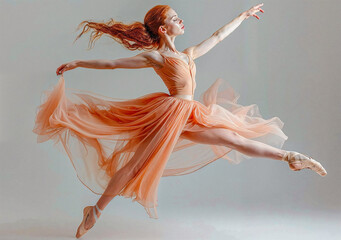 Grace in Motion Ballet Dancer with Flowing Silk Dress
