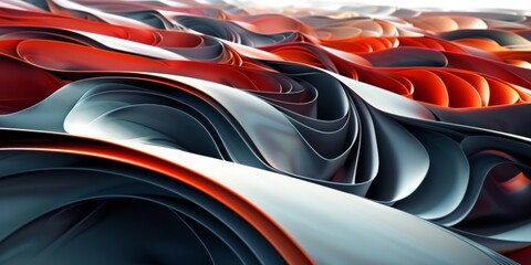 A colorful abstract painting of a wave with red, blue, and white colors