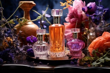 Obraz na płótnie Canvas High-end Luxury perfume. Fresh essence bottle. Generate Ai