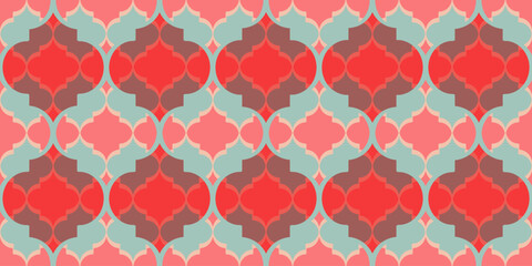 Moroccan Seamless Pattern. Arabic Mosaic Watercolor Ornament. Eid Mubarak Muslim Background. Ramadan Kareem Islamic Illustration. Turkish Mosque Window Shape.