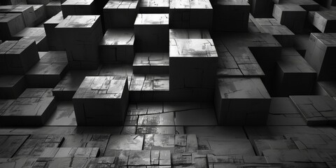 A black and white photo of a wall made of blocks