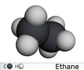 Ethane C2H6 molecule. Molecular model. 3D rendering.
