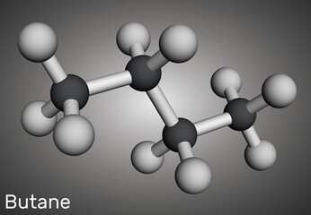 Butane C4H10 alkane molecule. Molecular model. 3D rendering.