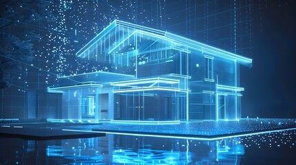 Futuristic Holographic Home Blueprint, Perfect for Architectural Design and Tech Presentations