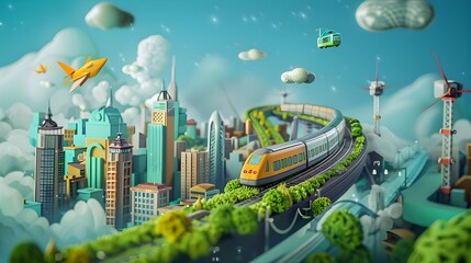 Eco-friendly cityscape with sustainable transportation, great for futuristic urban designs.