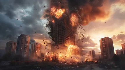 Fotobehang Explosion to demolish tall building  © Altair Studio