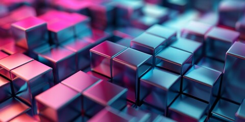 Obraz premium A close up of a bunch of shiny, metallic cubes in a variety of colors