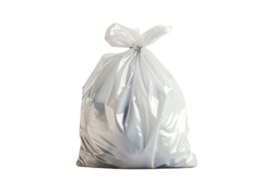 A crumpled white plastic garbage bag isolated on background, perfect for recycling waste