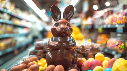 Fotobehang Chcolate easter bunny in super market © Minhas
