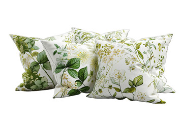 White And Light GreenLuxury Pillow With Floral Pattern Isolated On Transparent Background